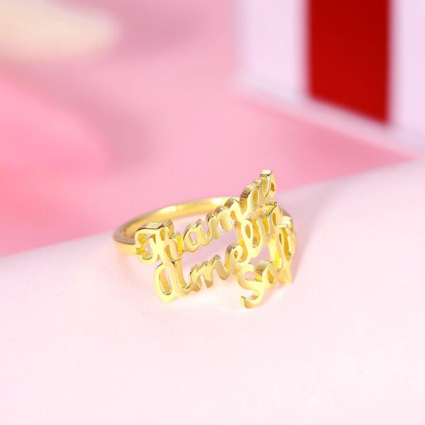 Three Names Personalized Custom Ring Gold Plated Women Gift image 2
