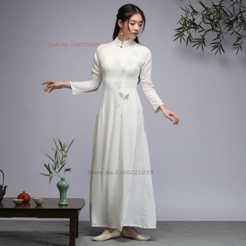 2024 vietnam dress aodai improved cheongsam vietnam traditional dress national  image 2