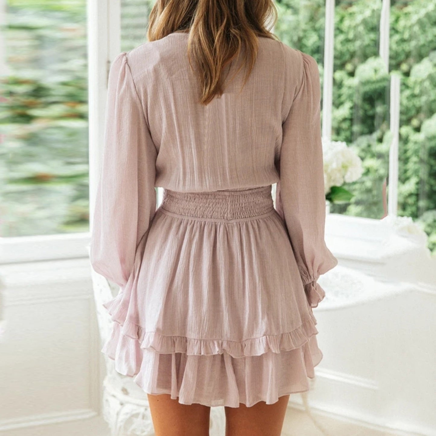Summer Vacation Bowknot Lace Up Beach White Dress Women's Elegant Simple Solid  image 6
