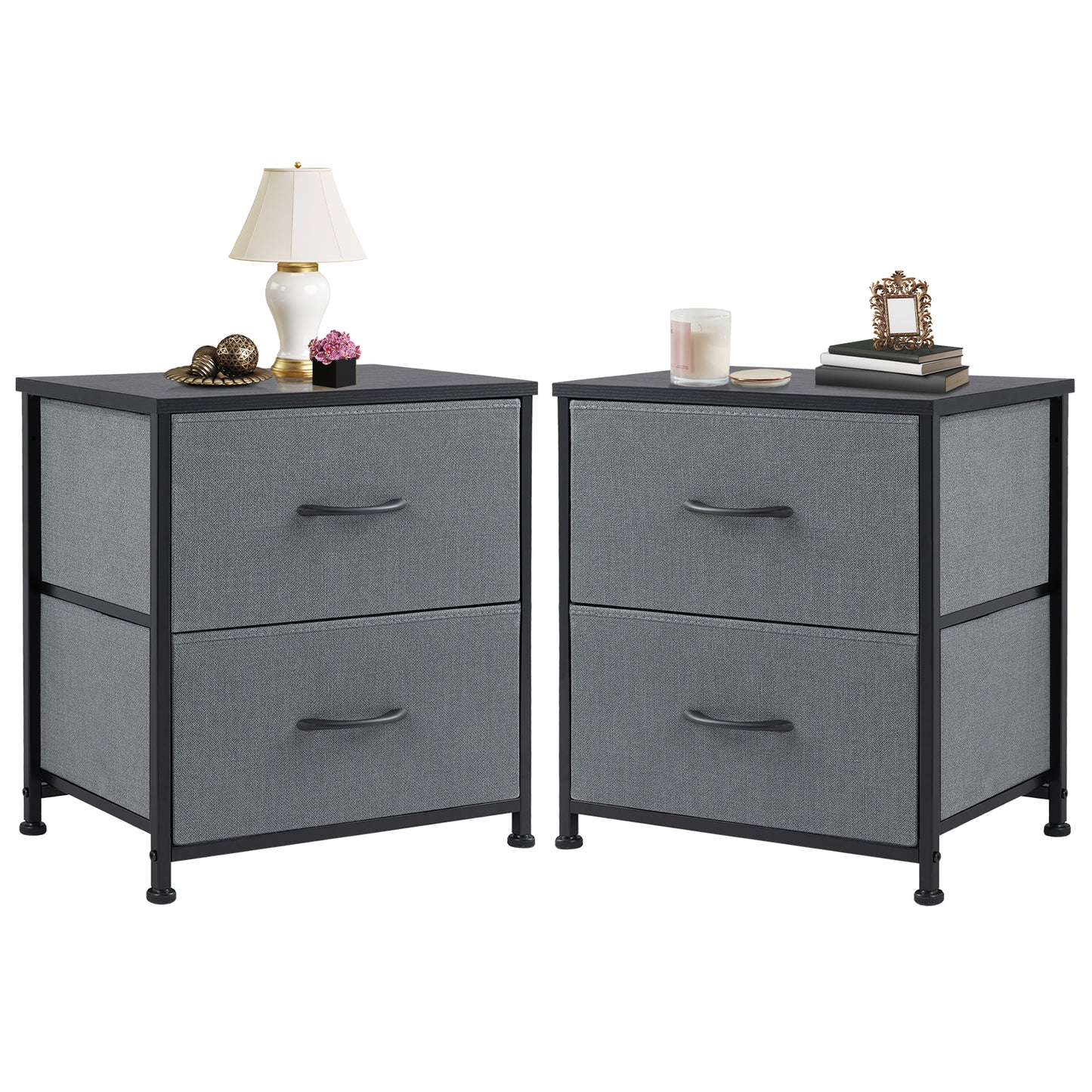 JHK Nightstand For Bedroom With 2 Fabric Drawers Bedside Sofa Table With Storag image 2