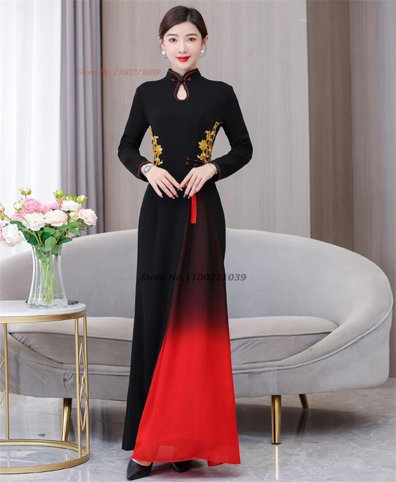 2024 vietnam traditional dress aodai chinese improved qipao national flower emb image 5