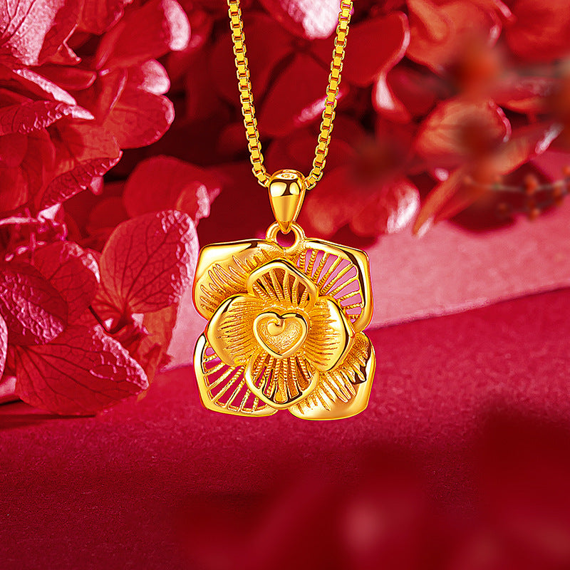 Romantic 18 K Gold Color Ins Rose Shape Pendant Necklace for Women Valentine's image 1