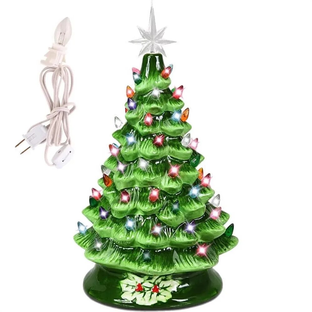 New 15 Inch Large Ceramic Christmas Tree Plug in Tabletop Artificial Green Chri image 4