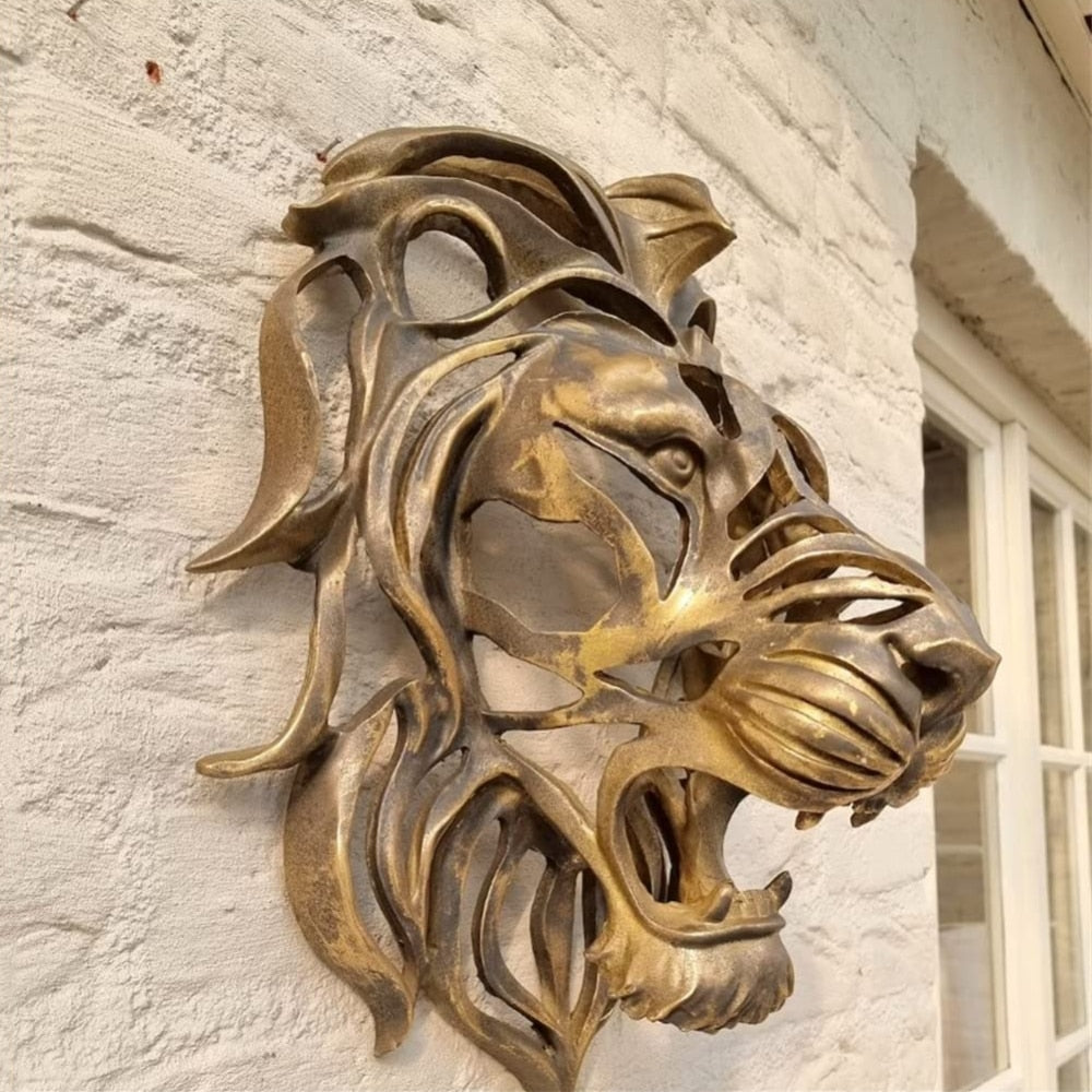 Rare Find Large Lion Head Wall Mounted Art Sculpture Gold Resin Lion Head Art W image 7