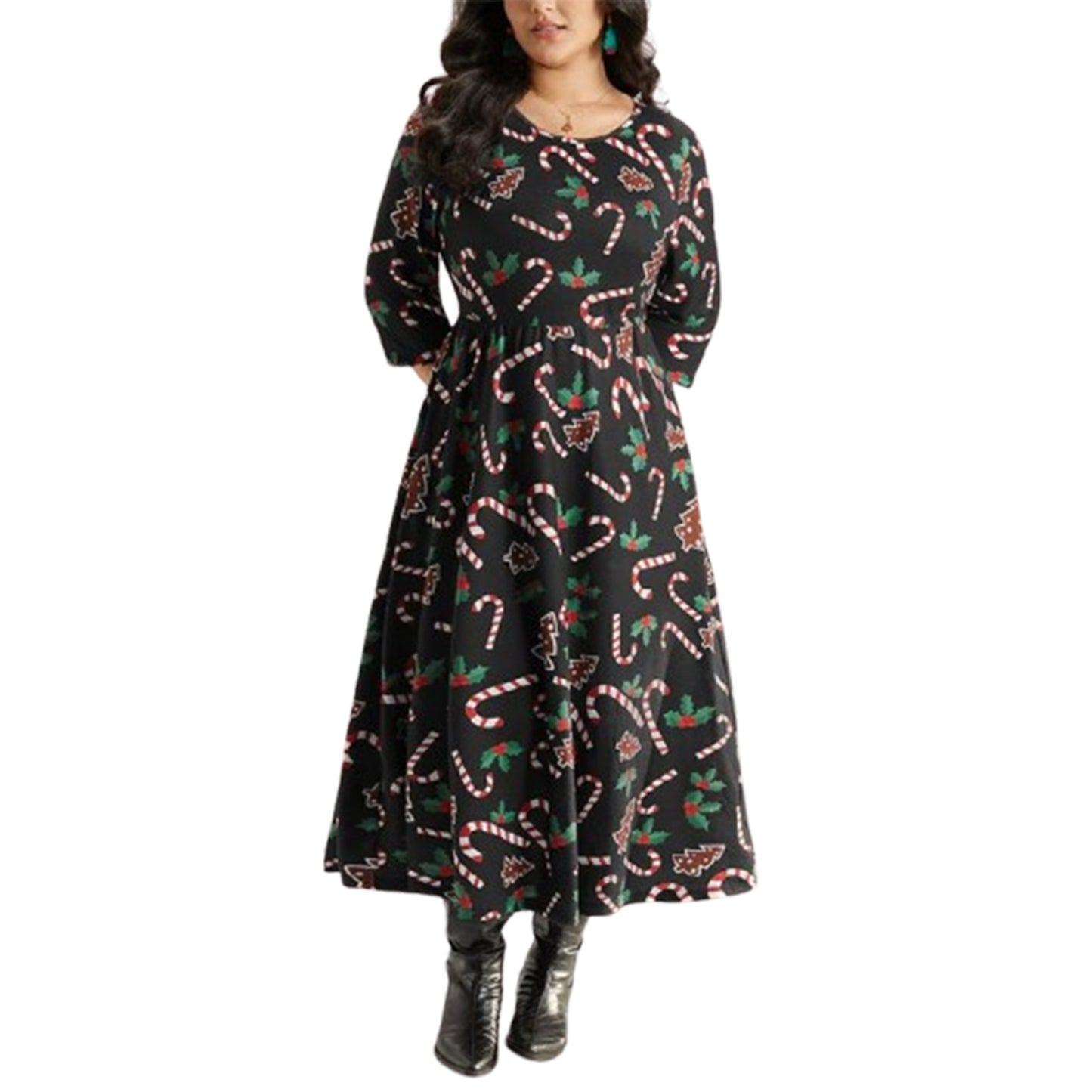 Women Plus Size Dress Snowflake Print V-Neck Sleeveless Maxi Dress Winter Elega image 2