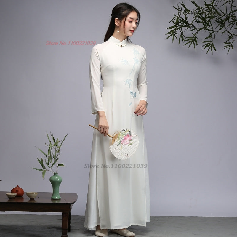 2024 vietnam dress aodai improved cheongsam vietnam traditional dress national  image 5