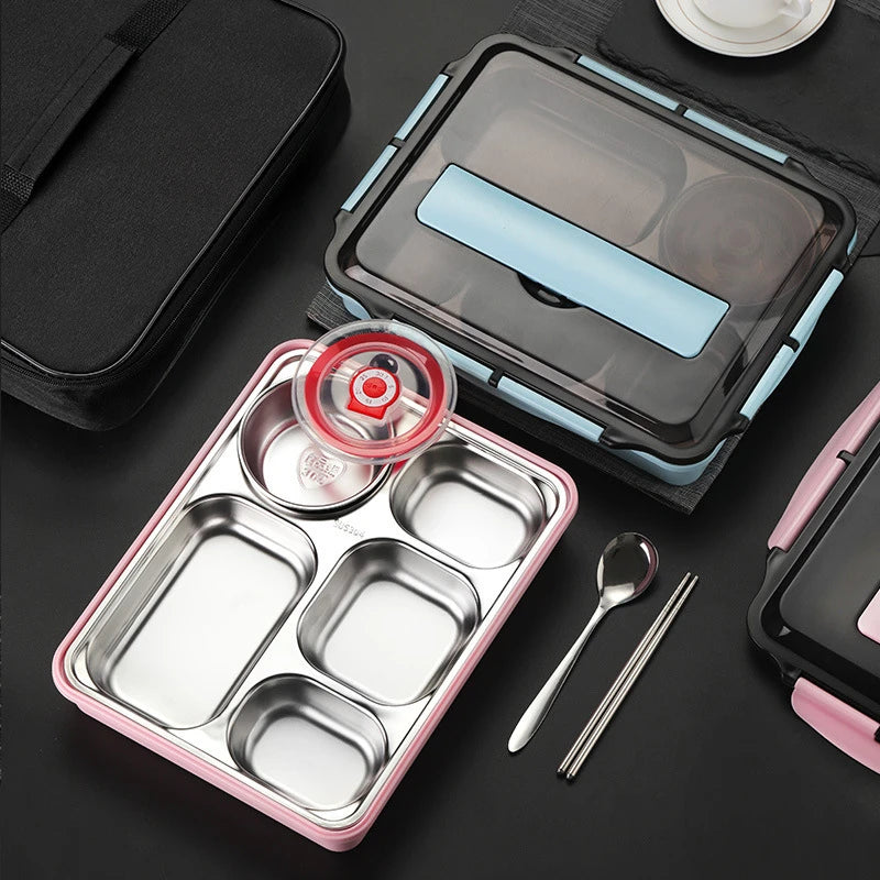 Stainless Steel Thermal Lunch Box Layers Multi Grids Tableware Students School image 5