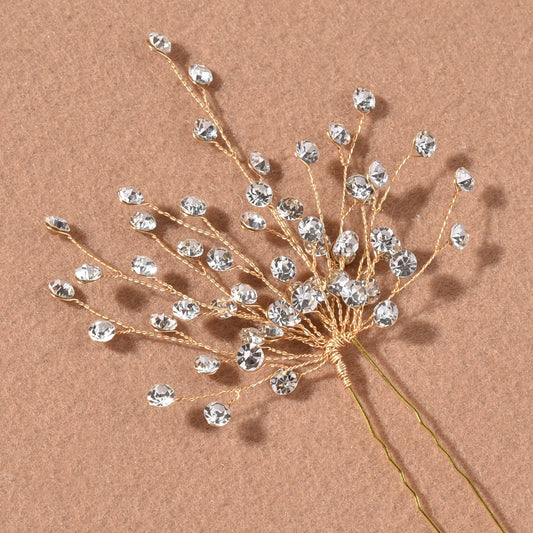 Golden Diamond Hairpin Headdress Comb Back Comb Hair Accessories Bridal Wedding image 0