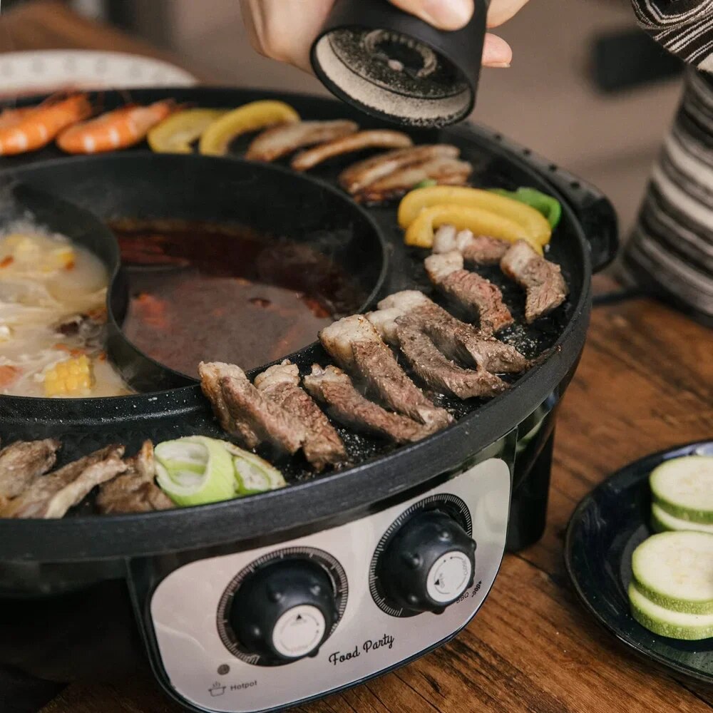Food Party 2 in 1 Electric Smokeless Grill and Chinese Hot Pot,Cookware image 1