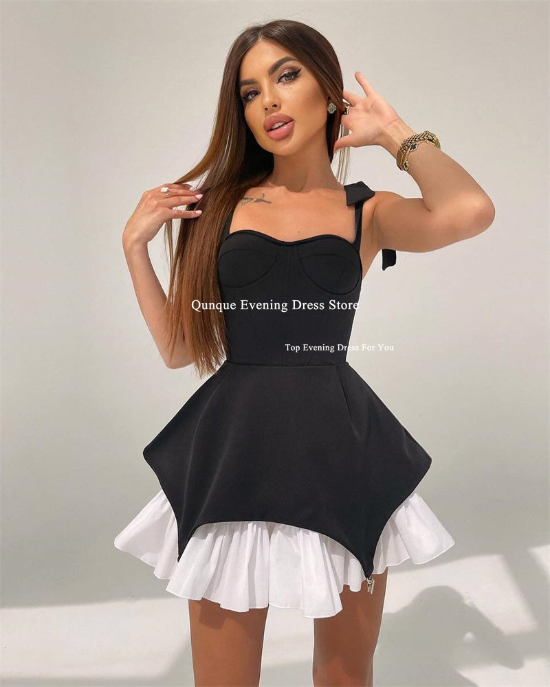 Qunque Short Satin Homecoming Dresses for Teens Spaghetti Straps Prom Dress Wit image 3