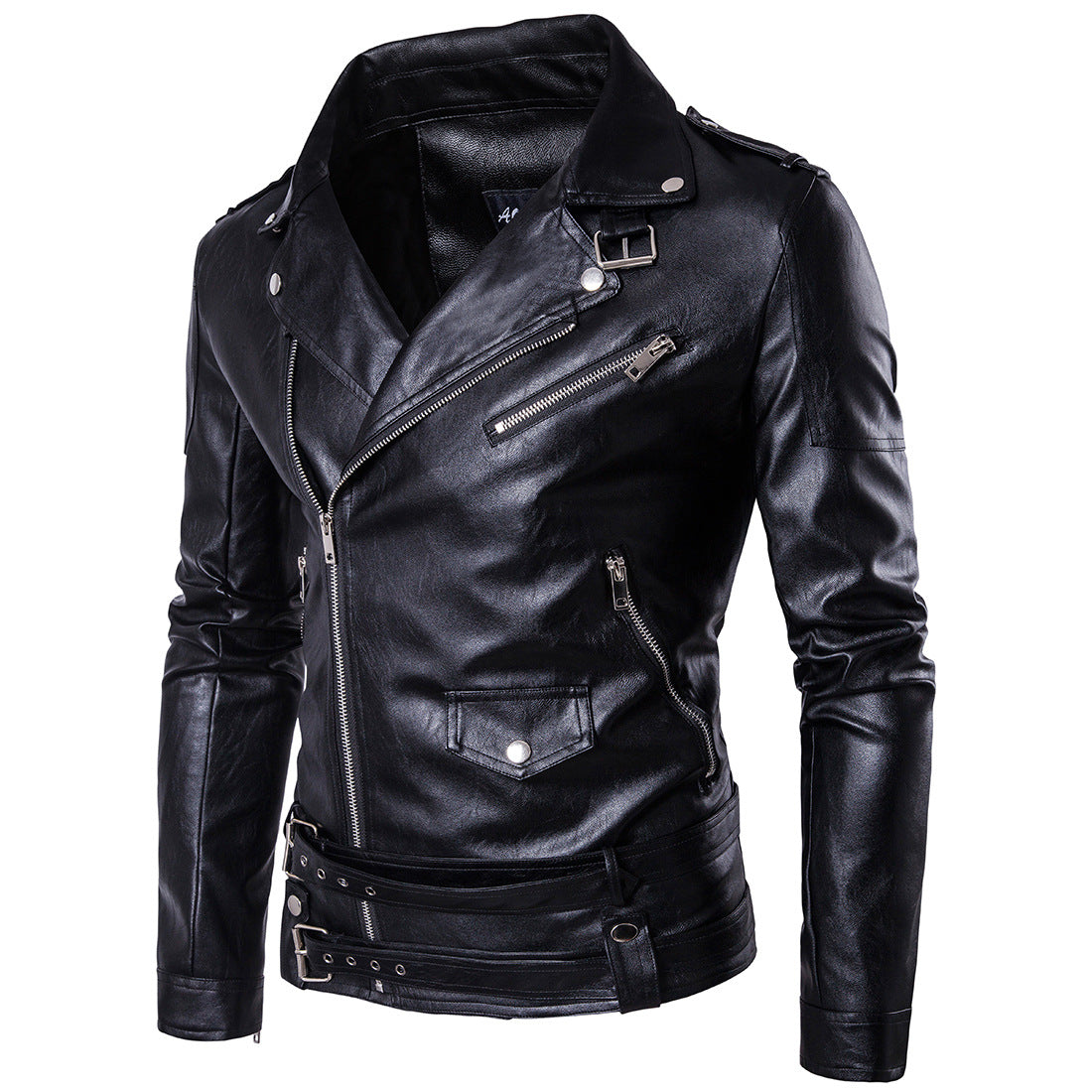 Men Faux Leather Coat Zipper Overcoat Motor Jacket Mens Bomber Jackets Fashion  image 2