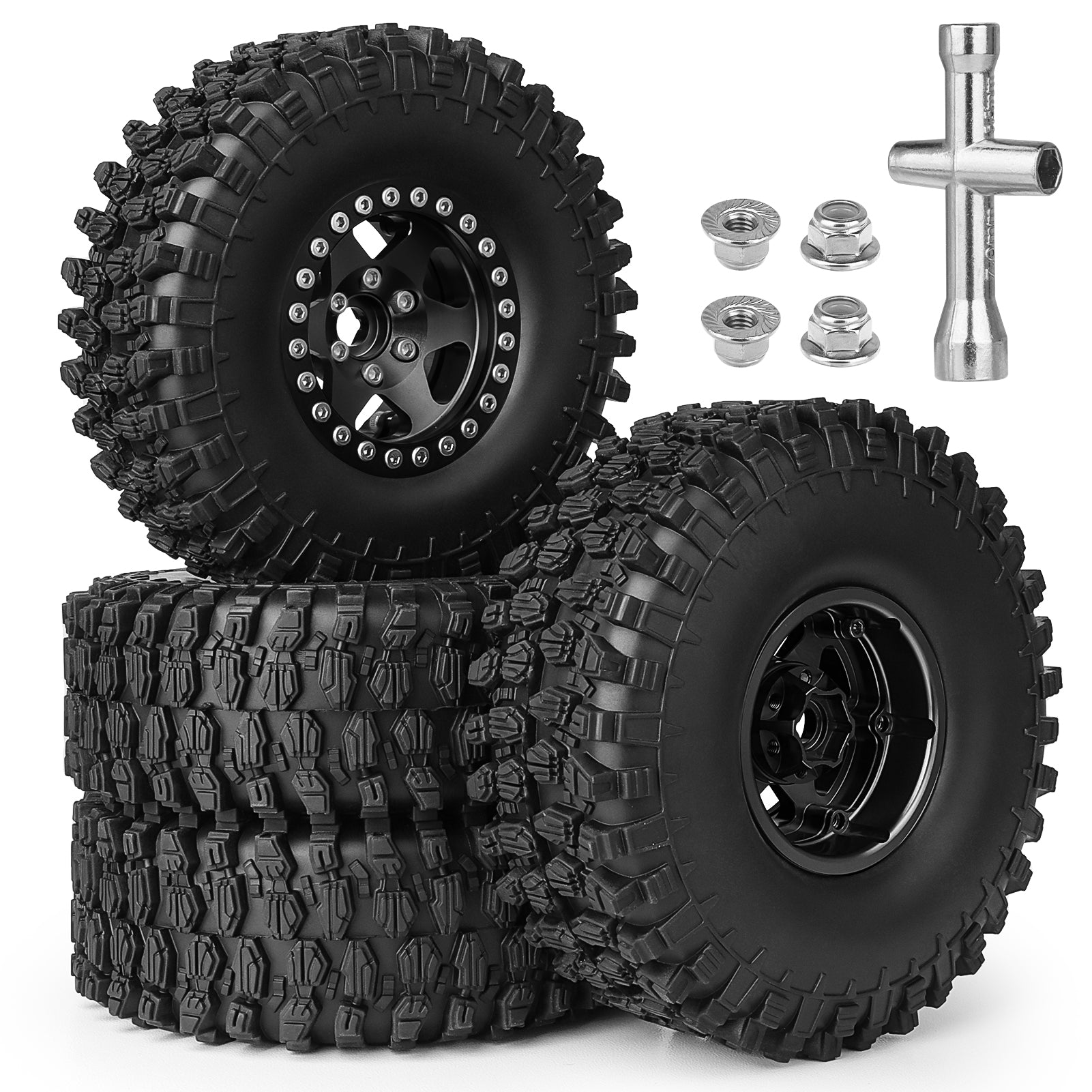 4pcs Hobbypark 1.9 Inch Beadlock Wheels and Tires Set for 1/10 Scale RC Crawler image 6