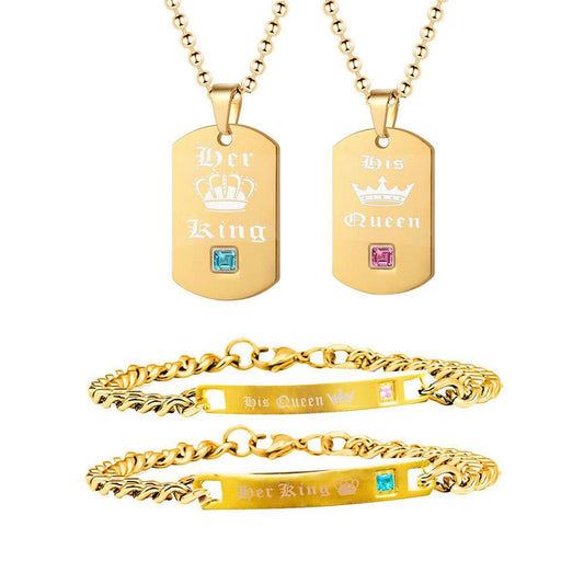 Uloveido Gold Color His Queen Her King Titanium Necklaces & Bracelets image 0