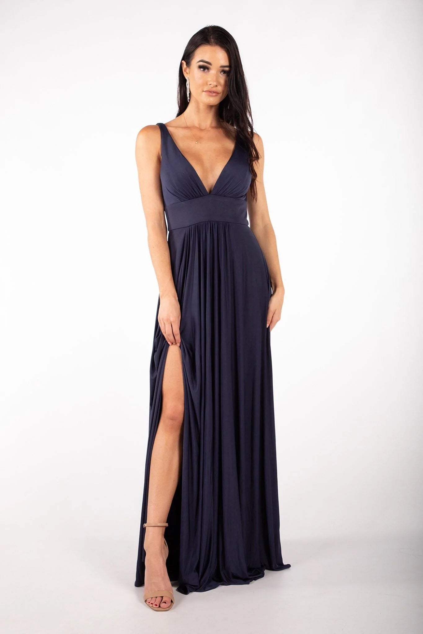 FATAPAESE Spandex Bridesmaid Dresses Satin V Neck Slit Wedding Party Backless W image 0