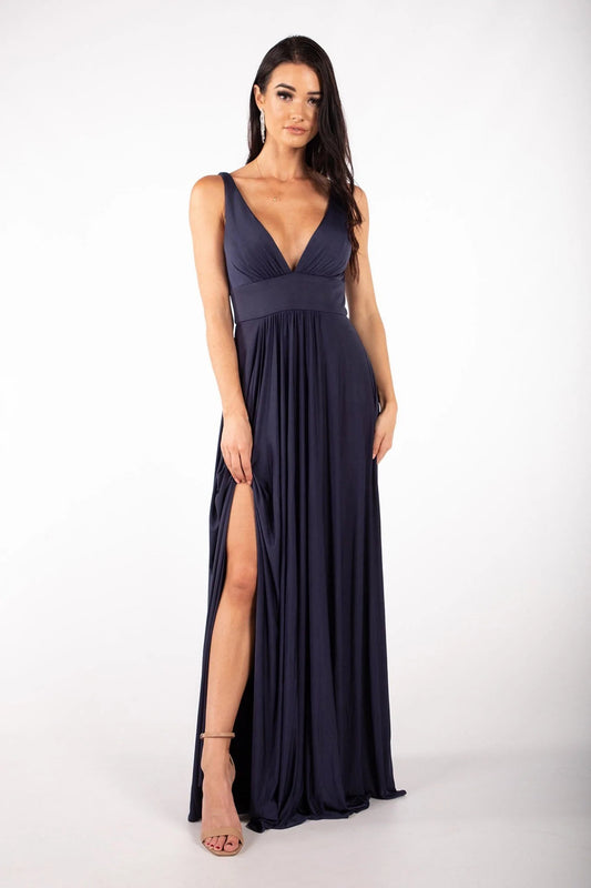 FATAPAESE Spandex Bridesmaid Dresses Satin V Neck Slit Wedding Party Backless W image 0