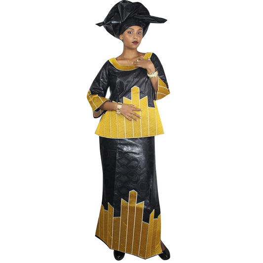 African Dresses For Women 3/4 Sleeve Top With Wrapper And Scarf 3pieces One Set image 0