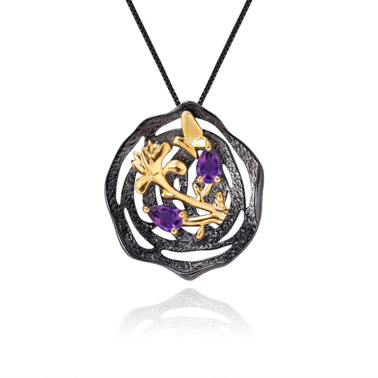 GEM'S BALLET Natural Peridot Pendant Necklace for Women Black and 18k Gold image 0
