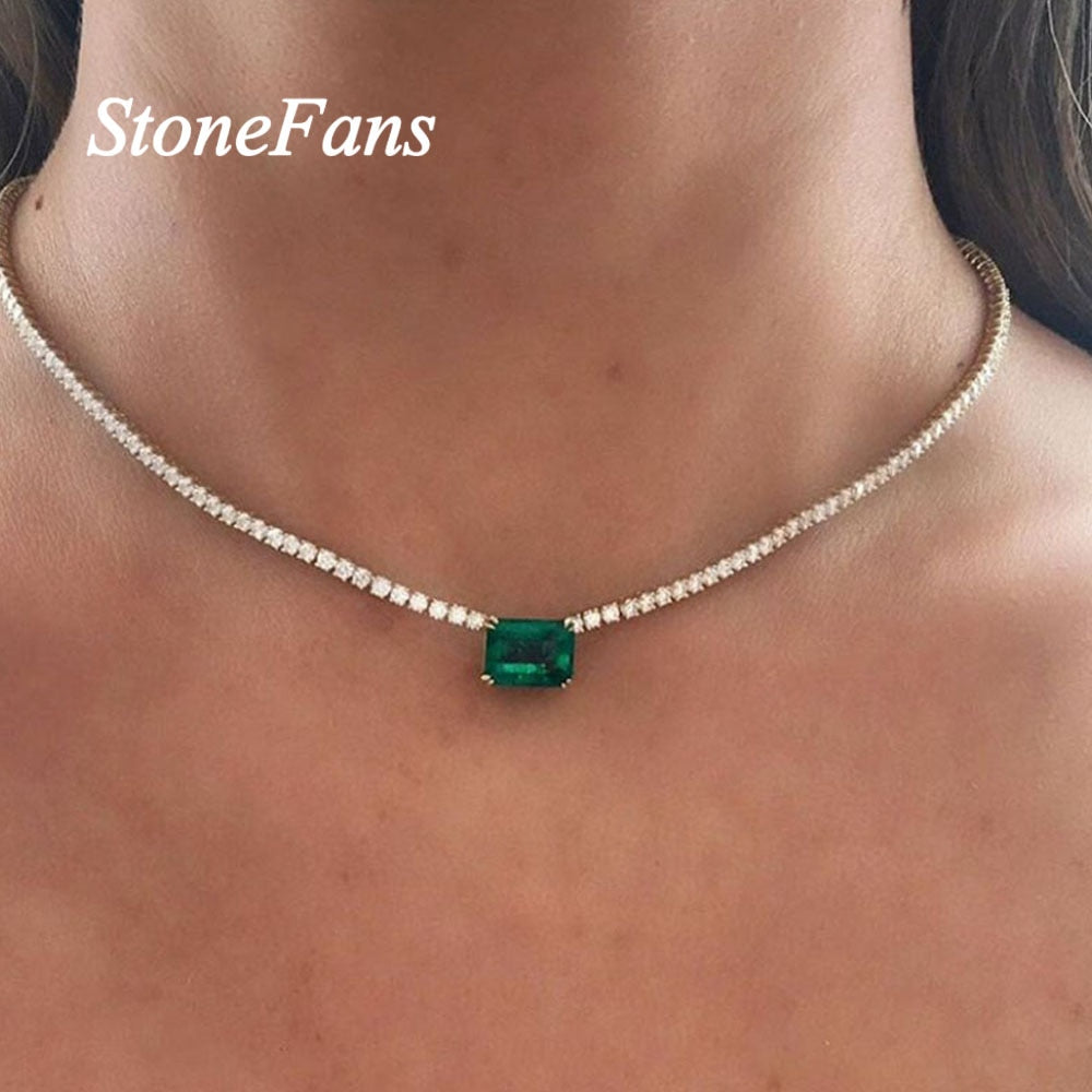 Stonefans Fashion Green Crystal Pendant Necklace Gold Chain for women Simple image 4