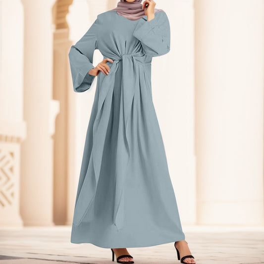 Muslim Fashion Dubai Abaya Long Dresses with Belt Islam Clothing Abayas African image 0