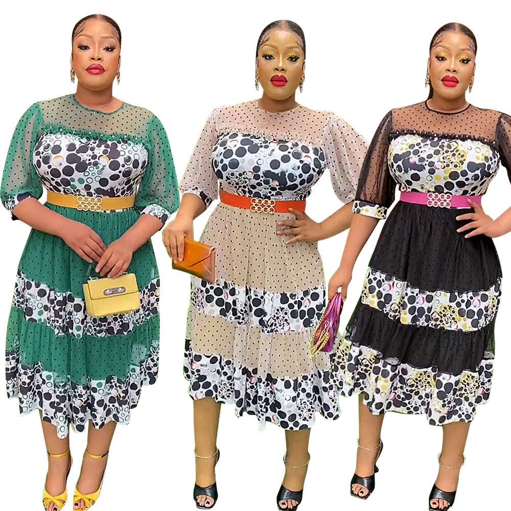 African Wedding Party Dresses for Women Autumn Elegant African 3/4 Sleeve O-nec image 0