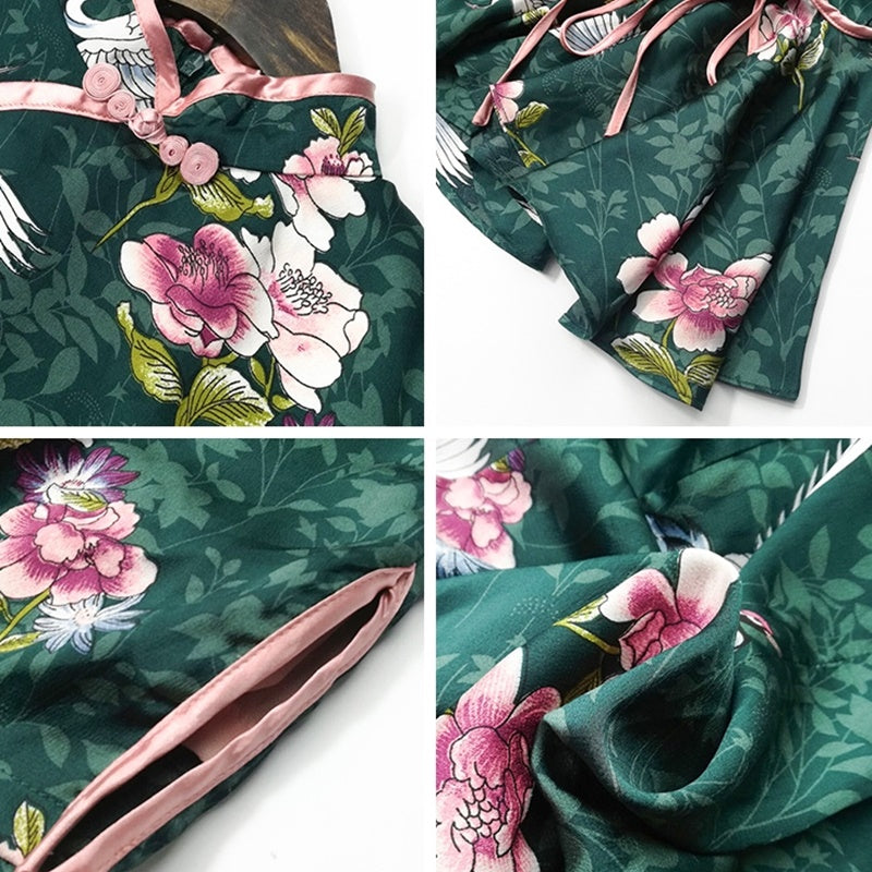 Vietnam Traditional Dress Midi Elegant Chinese Dresses Cheongsam Green Long Sle image 2