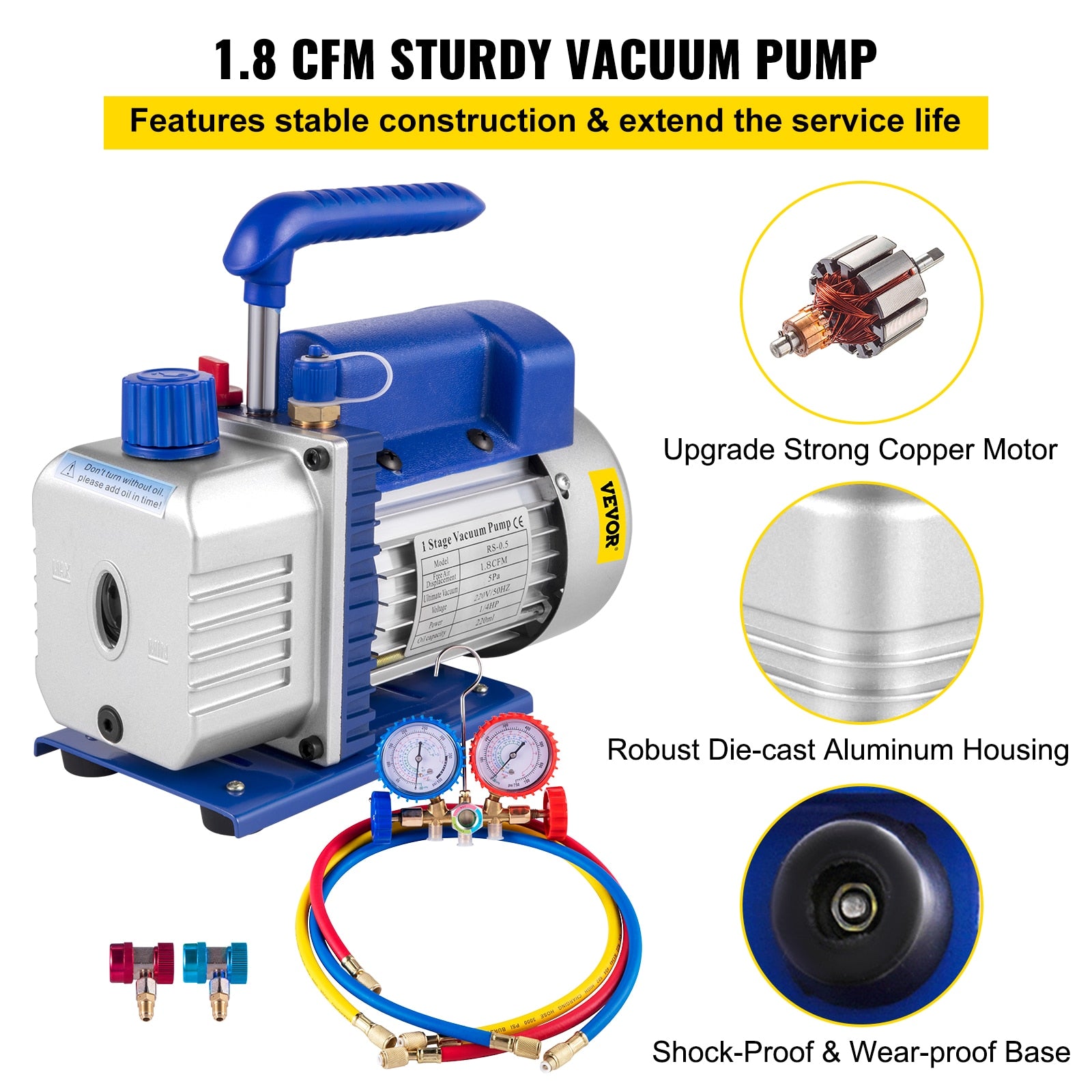 VEVOR 1.8-4.8CFM Refrigerant Vacuum Pump Kits HVAC Refrigeration 1/3 1/4 HP wit image 6