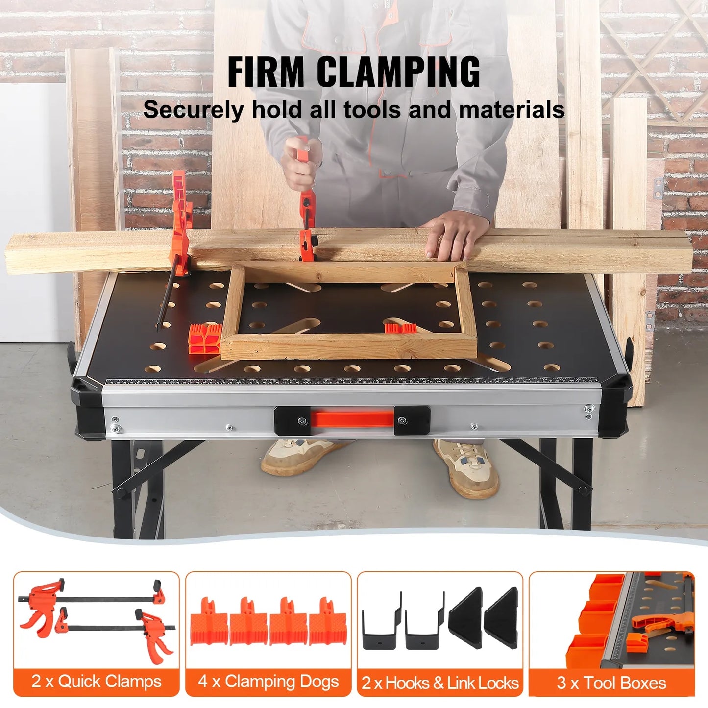 VEVOR Folding Work Table 1000LBS Load Capacity Multifuctional Portable Workbenc image 5