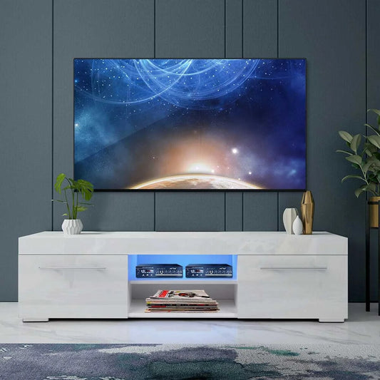 51'' High Gloss Modern TV Unit Bracket with LED Light TV Stands Living Room Fur image 0