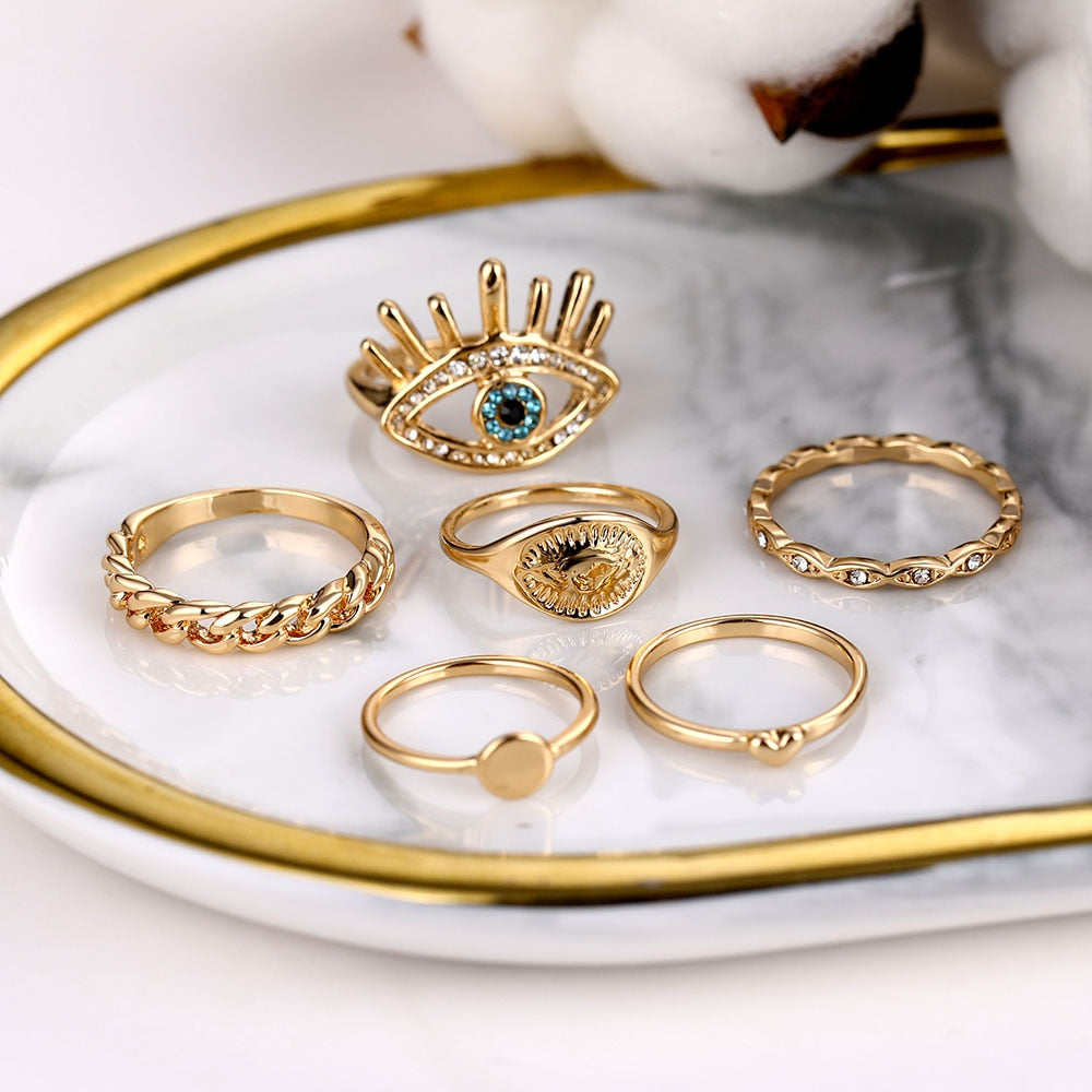 FNIO Bohemian Gold Color Chain Rings Set For Women Fashion Boho Coin Snake Moon image 6