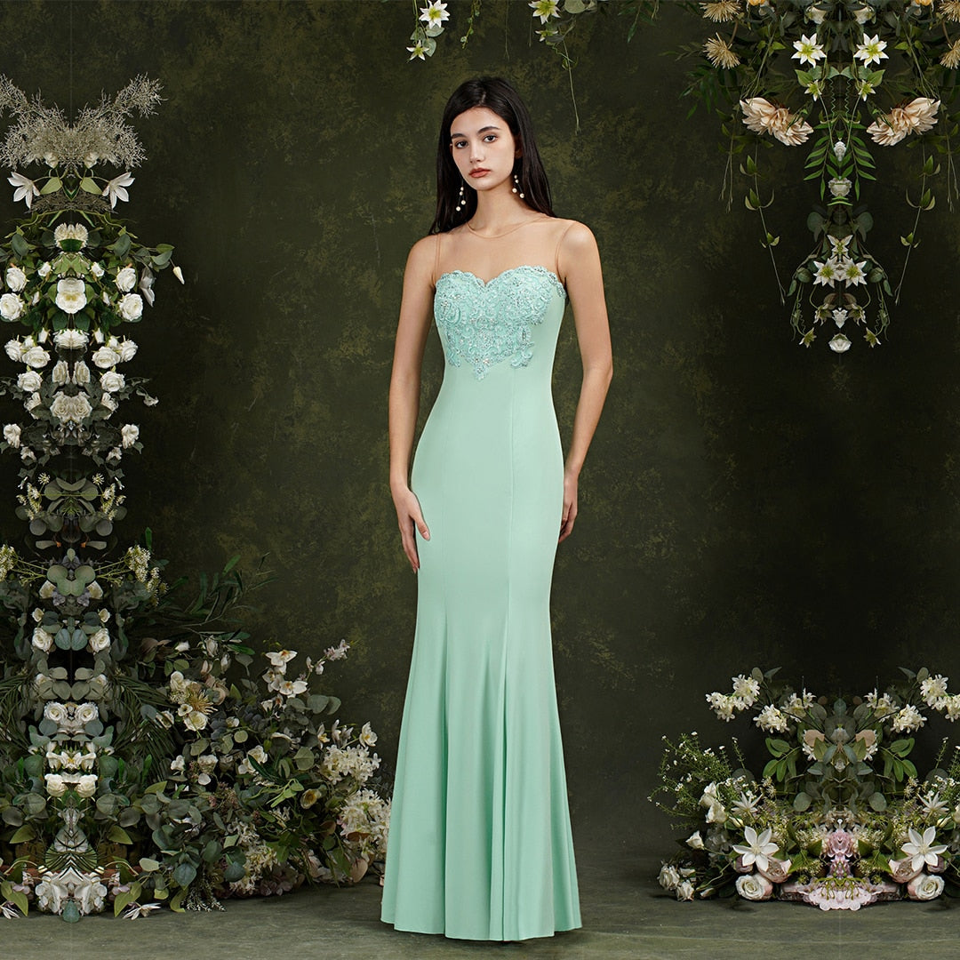 BABYONLINE Mermaid Bridesmaid Dresses Mint Green Gold Appliqués Beads Sweethear image 1