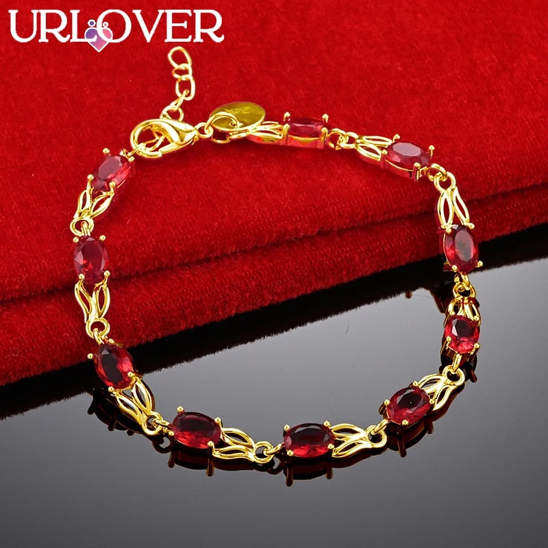 URLOVER 24K Gold Bracelet For Woman Red Zircon Crystal Rabbit Ear Link Bracelet image 1