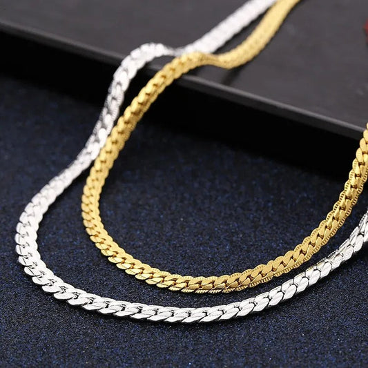 Silver 18k Gold Color 6mm Chain Bracelets Neckalce For Women Men Fashion Party image 0