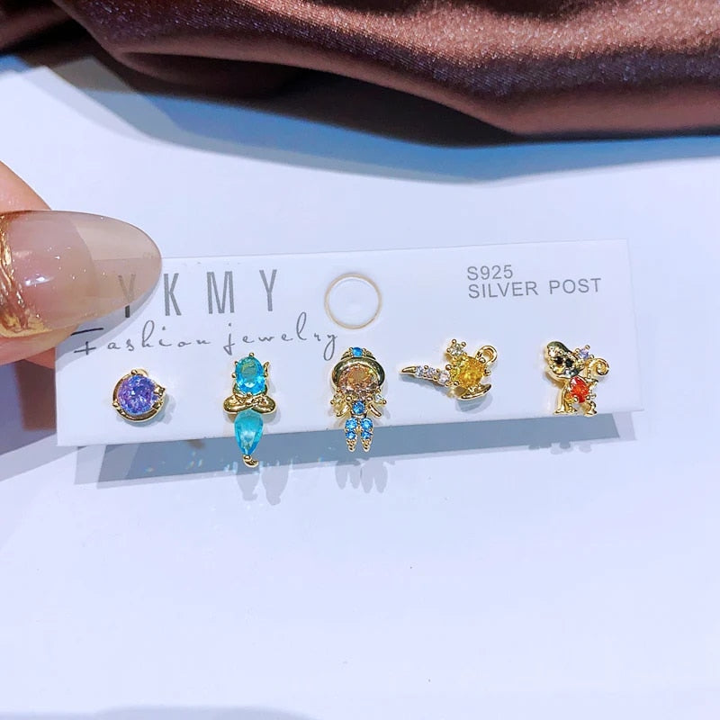 MIGGA 5pcs Fairy Cute Small Princess Stud Earrings Set for Women Girls Gold Col image 5