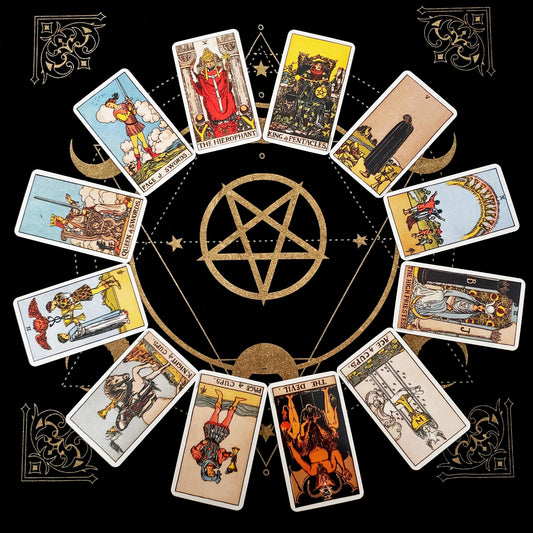 Art Altar Cloth 49x49cm, Black Gold Pentagram, Moon Universe Witchcraft Instead image 0