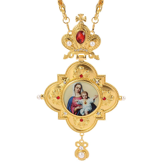Gold Plated Pectoral Cross Christian Church Crown Necklace For Women Men image 0