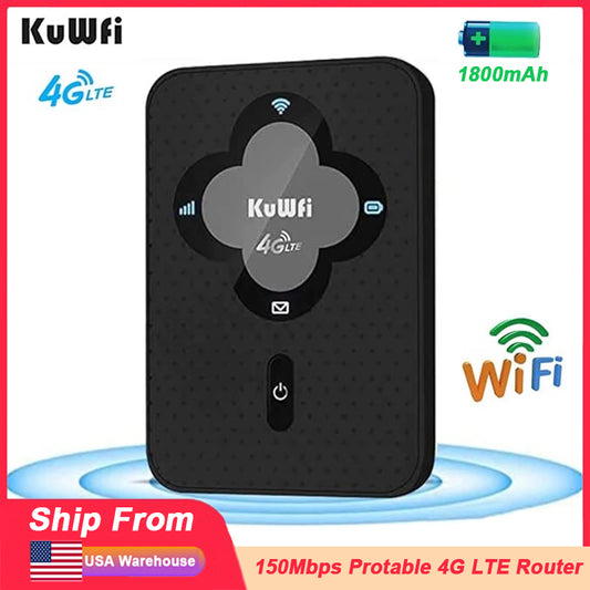 KuWFi 1800mAh 4G LTE Router 150Mbps Portable Mobile Roputer Outdoor Travel Wifi image 0