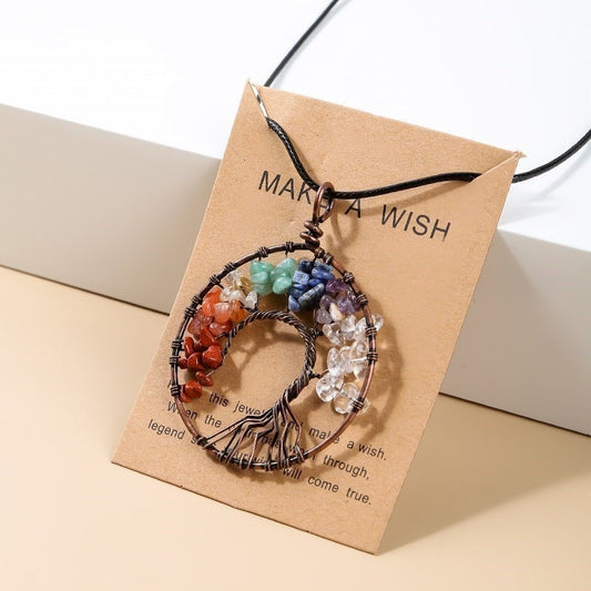 Change Better 7 Chakras Tree Of Life Pendant Necklace Gold Color Wisdom Natural image 0