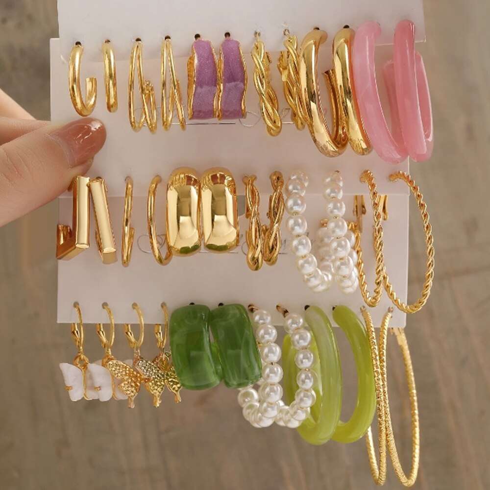 6 Pcs Of Gold-color Earrrings New Style Creative Simple Temperament Women Tempe image 2