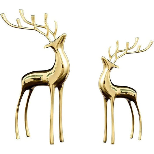 2 Pieces of Brass Reindeer Sculpture, Gold Animal Statue, Pure Copper Handicraf image 0