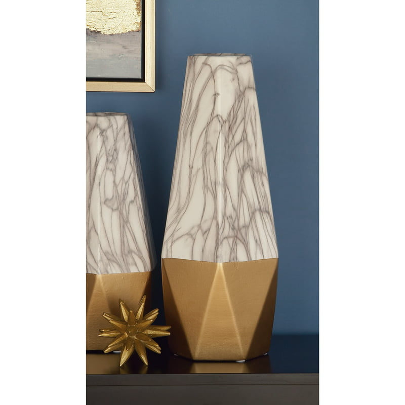 Faux Marble Gold Ceramic Vase with Gold Base image 2