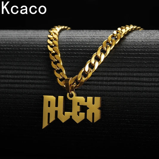 Customized Name Necklace Pendant Gold Color Personalized Stainless Steel 5mm Wi image 0