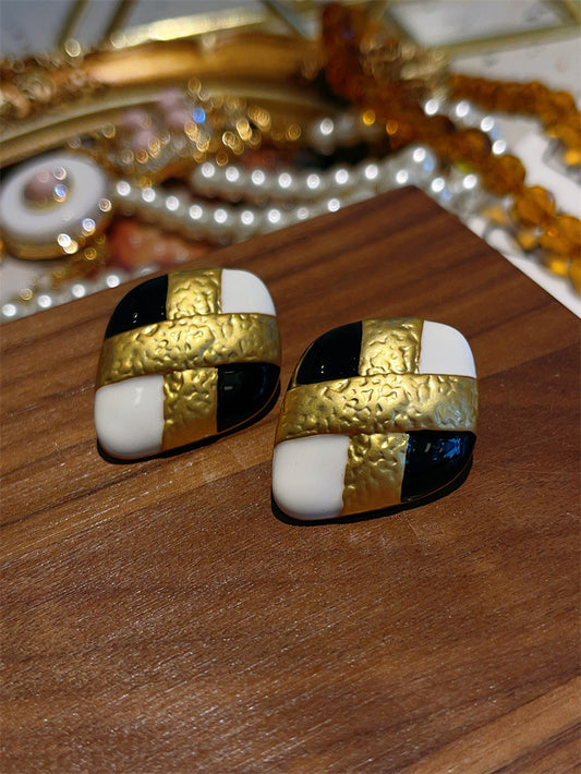 Vintag Plating 24 K Gold Black and White Pearl Necklace Exaggerated Retro Earri image 0