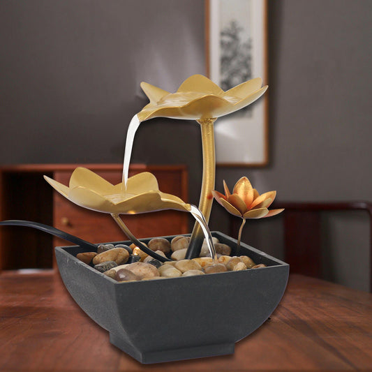 Mini Tabletop Fountain Water Fountain USB Lotus Indoor Outdoor Natural River Ro image 0