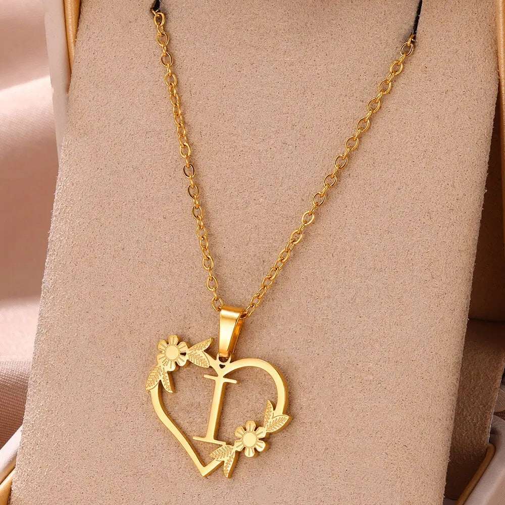 Gold Color Dainty Flower Initials Necklace Women Girl Stainless Steel Heart Let image 9