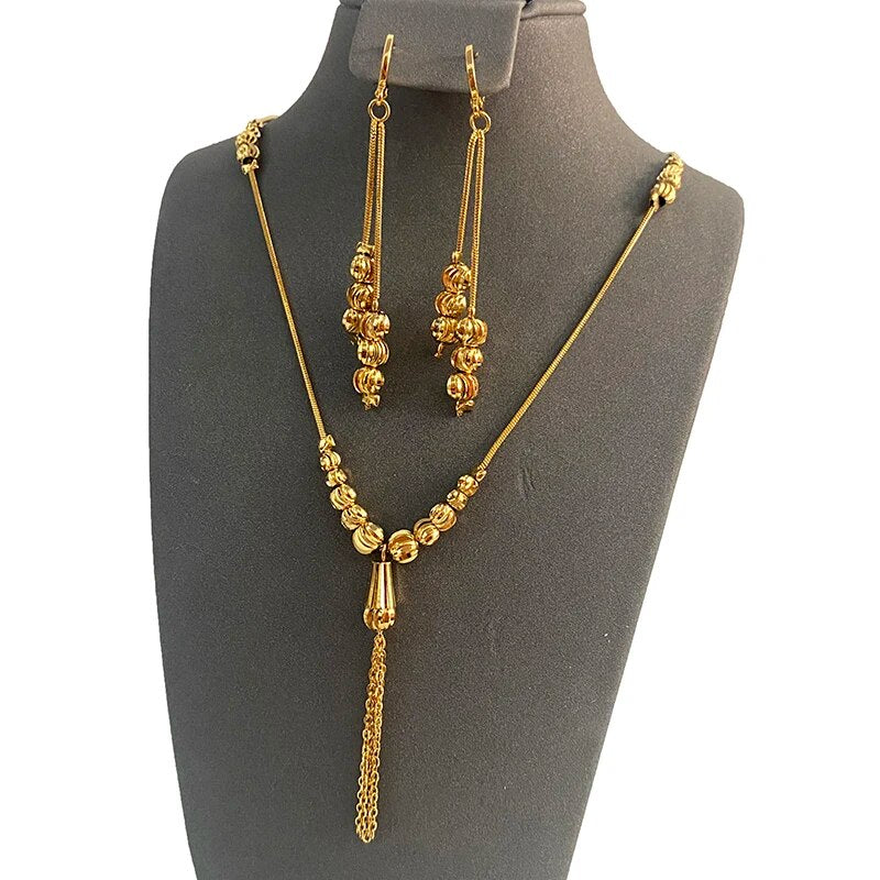 Fashion Charms Ball Sets Gold Color,Small Beads Dubai Necklace Earrings for Wom image 14