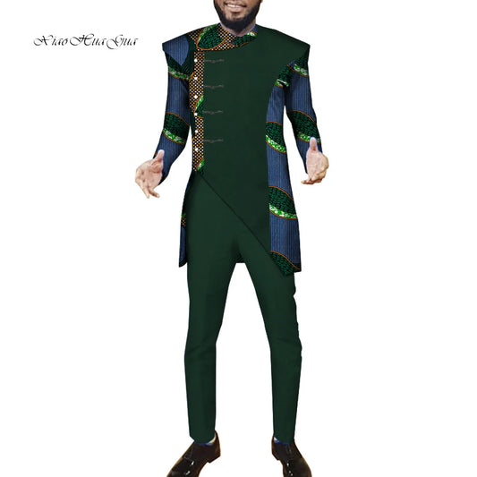African Men Suits Sets Tops+Trousers Fashion Printing African Clothes for Men F image 0