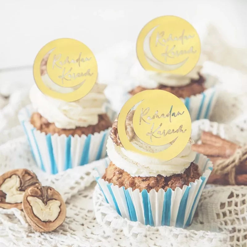 NEW Golden Eid Mubarak Acrylic Cake Toppers Castle Moon CupCake Topper for image 8