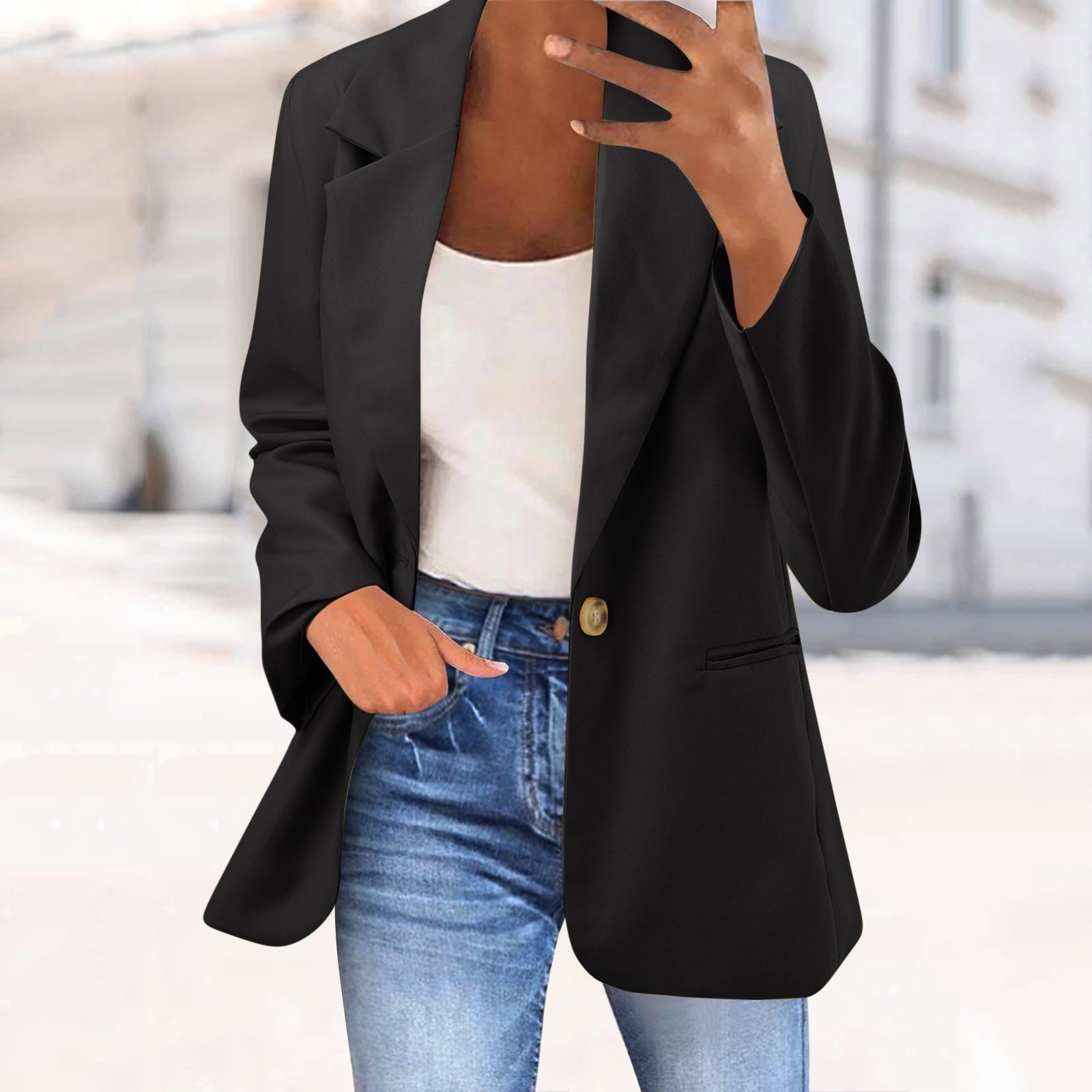 Office Business Women's Suit Jacket Elegant Solid Long Sleeve Lapel One Button  image 6