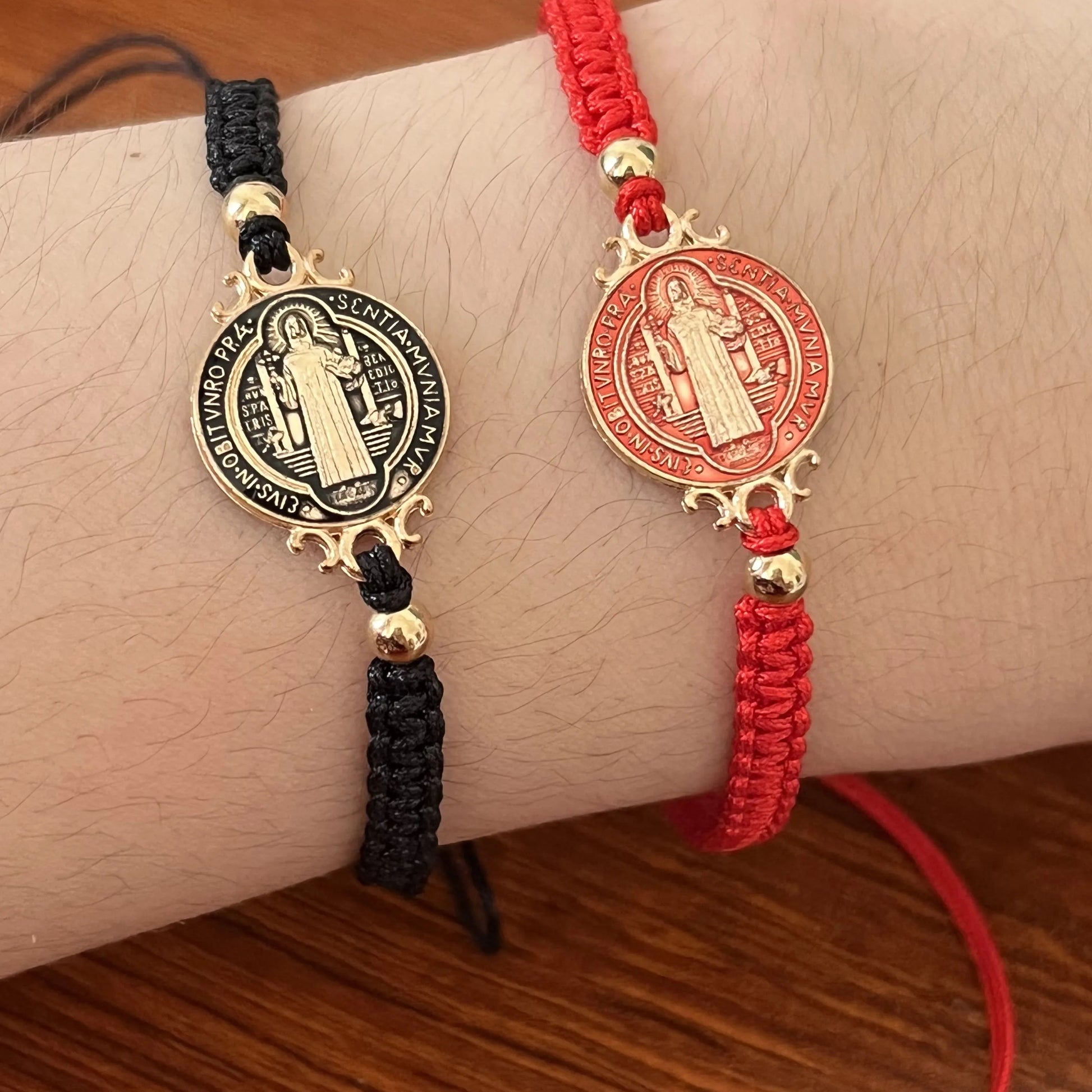 1 Pcs Size Adjustable Colorful Gold Plated Saint Benedict Handmade Weave Rope R image 9