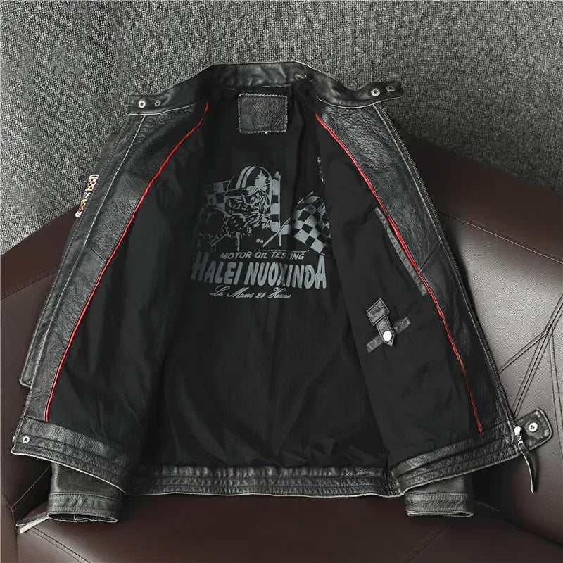 Free shipping,Biker Popular motor style Vintage men's quality genuine leather J image 5